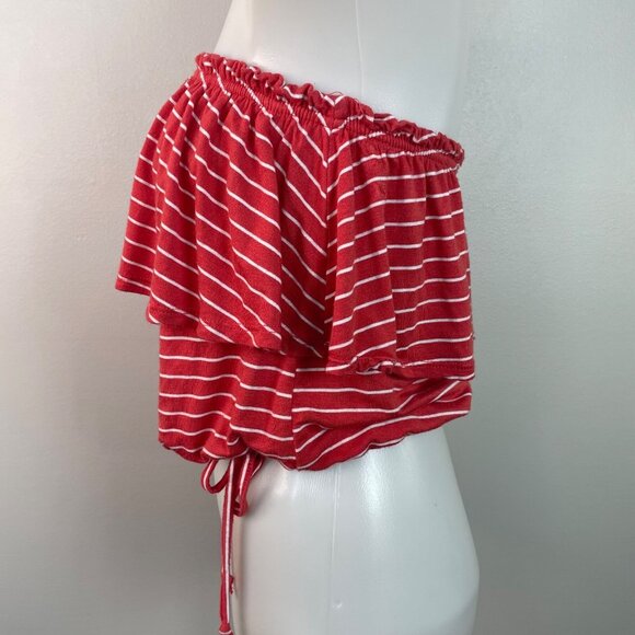 Abercrombie & Fitch Crop Top XS Red Striped Flounce Tube Top Strapless Ruffle - Picture 4 of 9